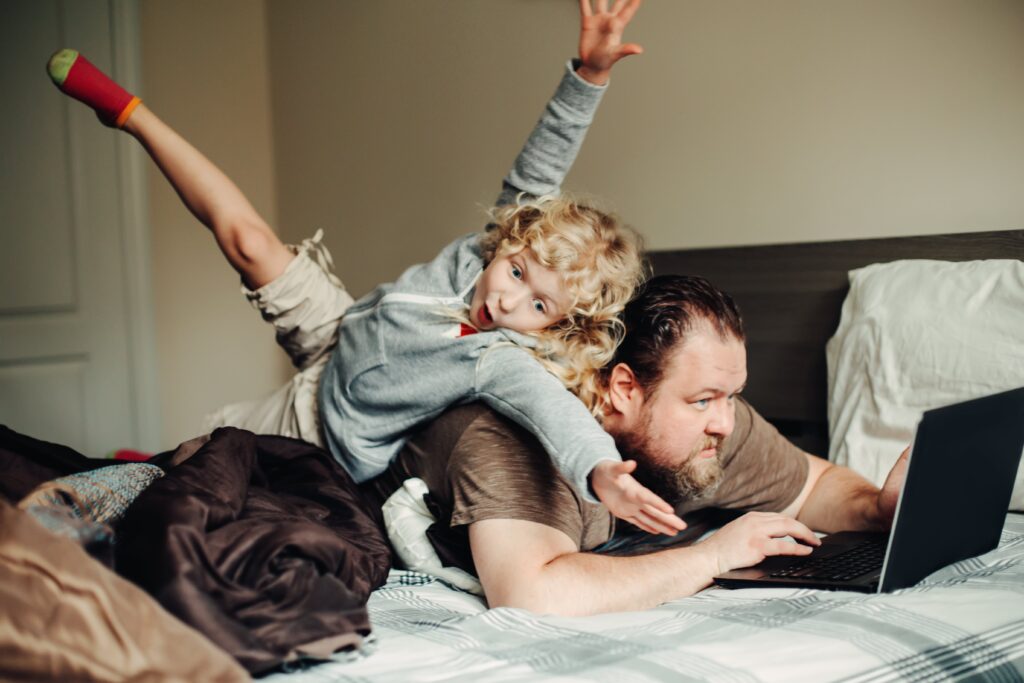 Work from home dad helping out with chores