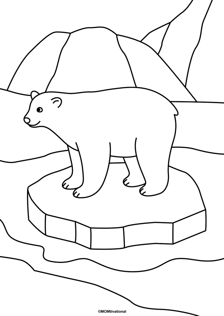 Polar Bear Coloring Page Printable Featuring a Polar Bear Mom and Her Cub