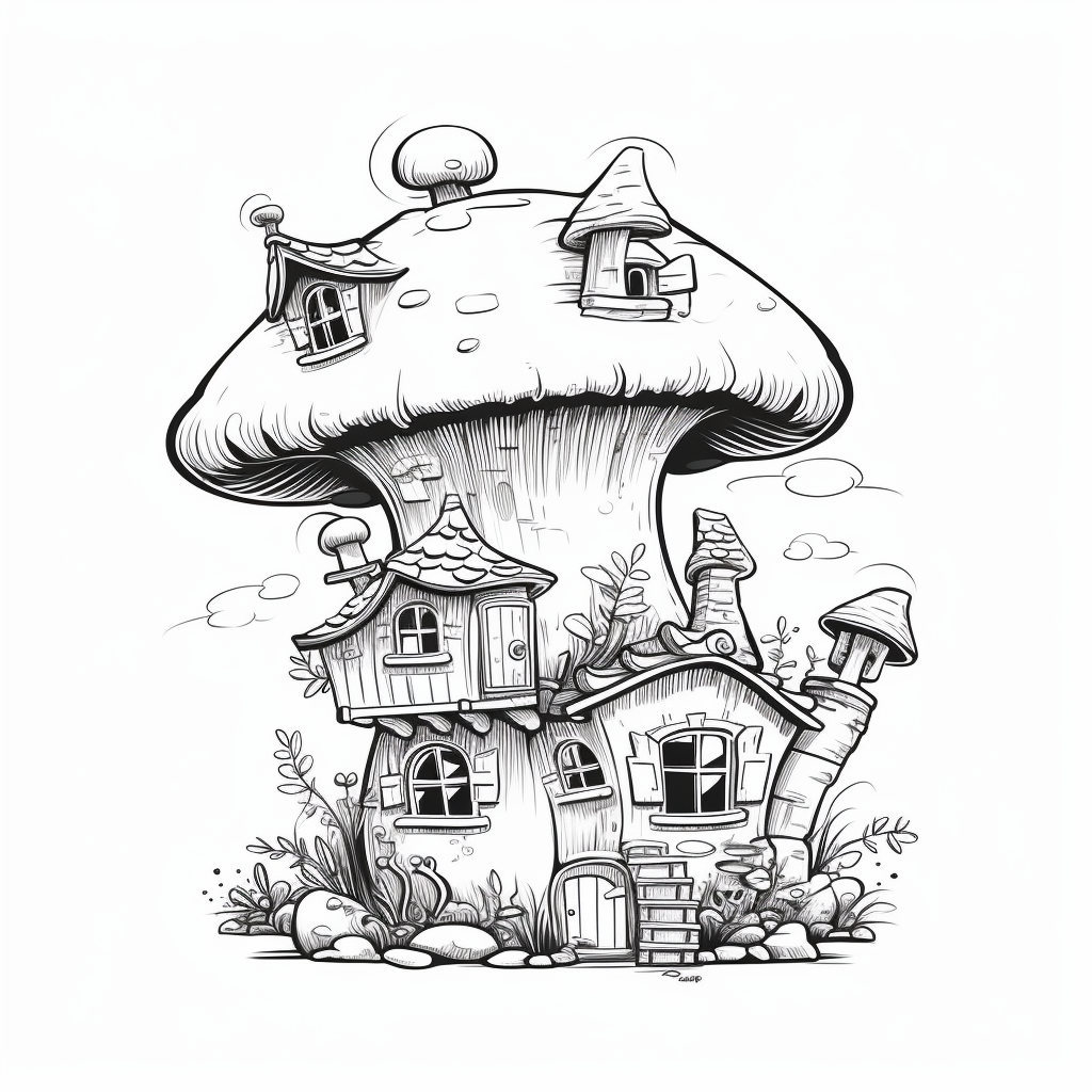 Cute Mushroom House Coloring Page