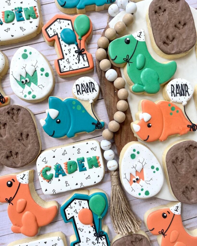 Dinosaur-inspired birthday cookies