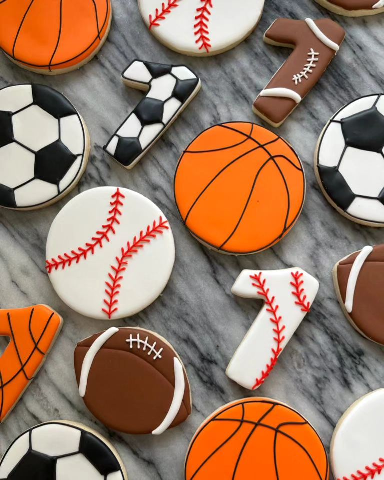 Sport balls shaped birthday cookies