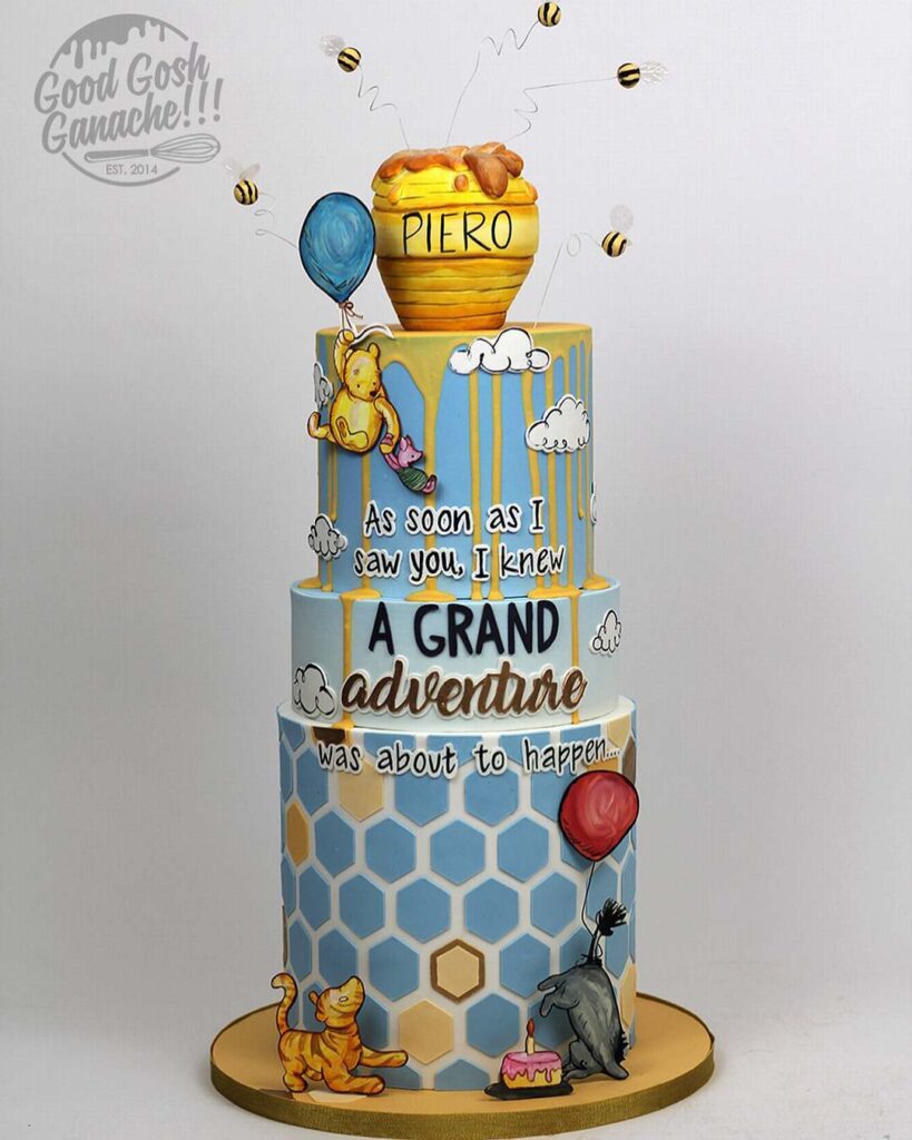 Winnie the pooh and friends-inspired three tier birthday cake