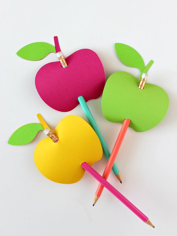 DIY paper apple pencil toppers in different colors