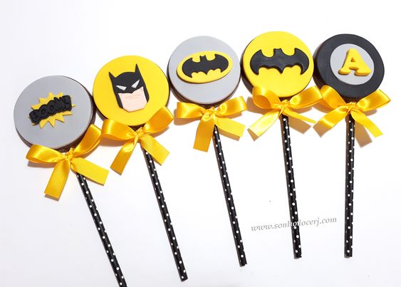 DIY batman pencil toppers with yellow ribbons