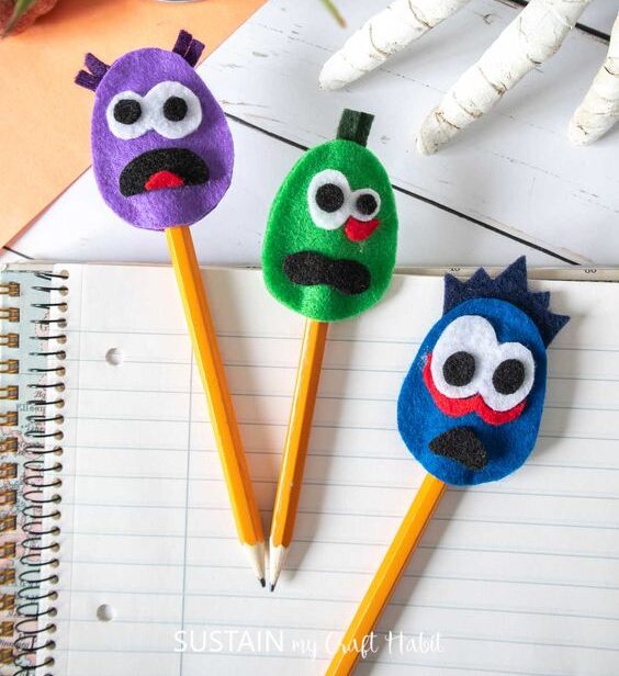 DIY Halloween pencil toppers in different colors