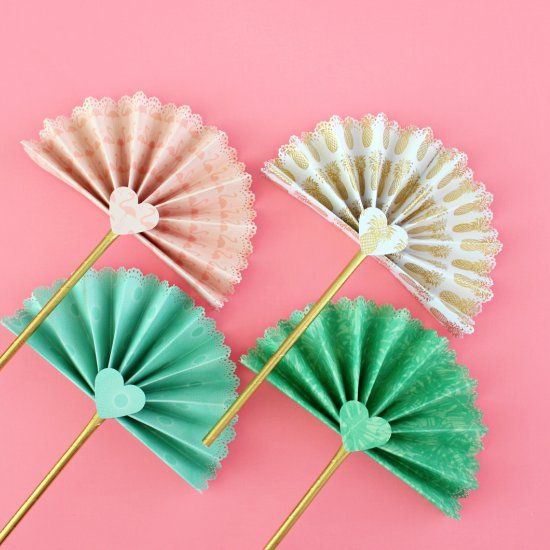 DIY paper fan pencil toppers in different colors