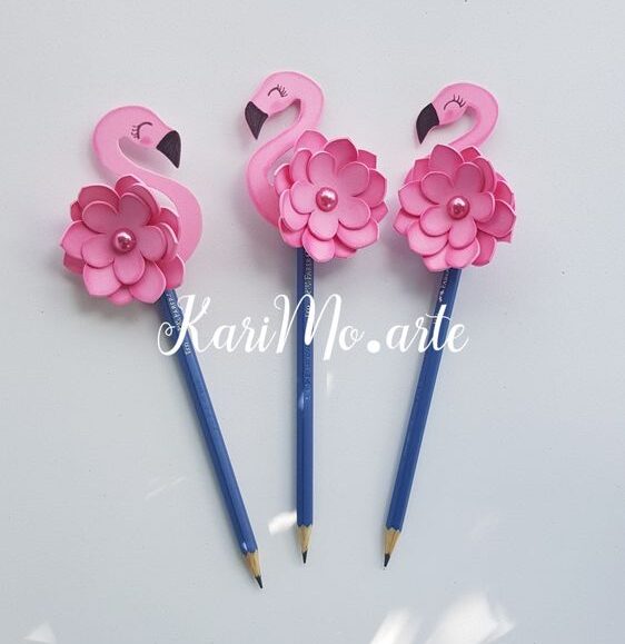 DIY paper flamingo pencil toppers